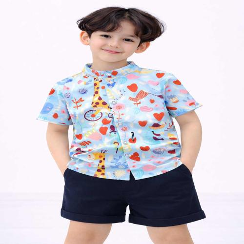 Boys Printed Shirt & Shorts Set | Kids Cartoon & Heart Print Casual Wear Set | Half Sleeve Shirt with Shorts for Boys