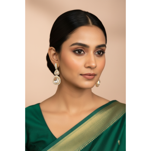 Madhumati Polki Golden Drop Earrings