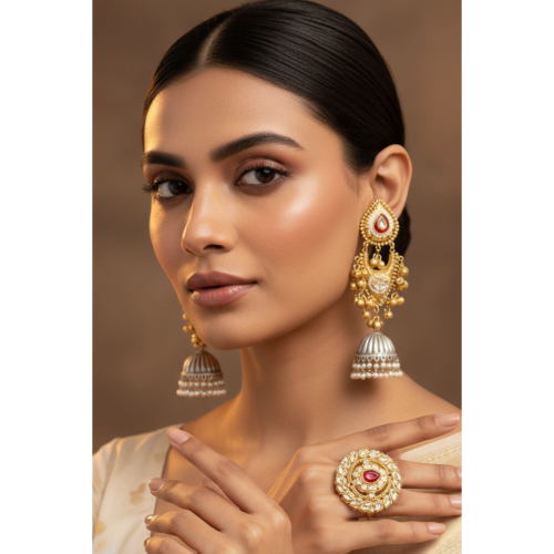 Radharani Traditional Golden Jhumka Earrings