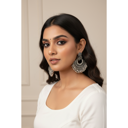 Kali Silver Rhinestone Jhumka Earrings