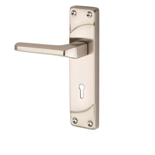 7-Inch Mortise Door Handle Lock Set, Silver Finish, 6-Lever 65 mm Lock, 3 Keys (HML6+S708MSS)