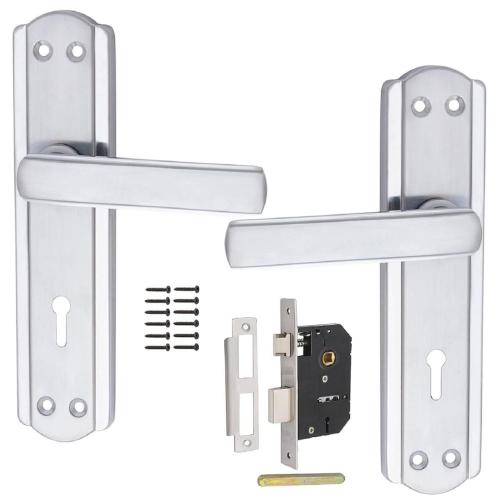 7-Inch Mortise Door Handle Lock Set, CP Finish, 6-Lever 65 mm Lock, 3 Keys (HML6+S701MCP)