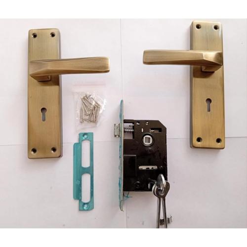 8-Inch Iron Mortise Handle Set with 6-Lever 65 mm Lock, Antique Brass, 3 Keys (SML6+S804MAB)