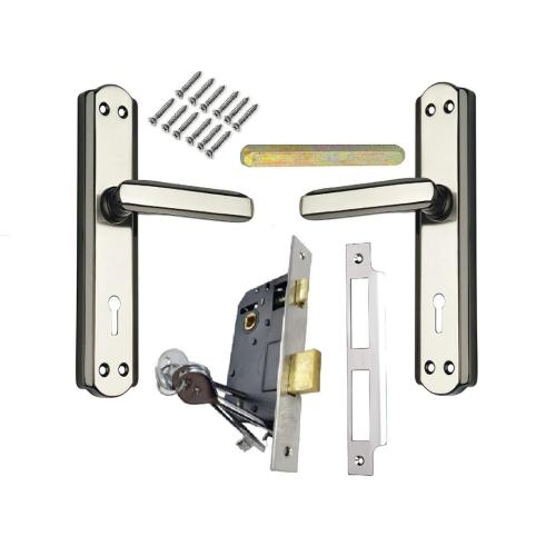 7-Inch Steel Mortise Door Handle Lock Set, Black & Silver Finish (LML6+S701MSB)