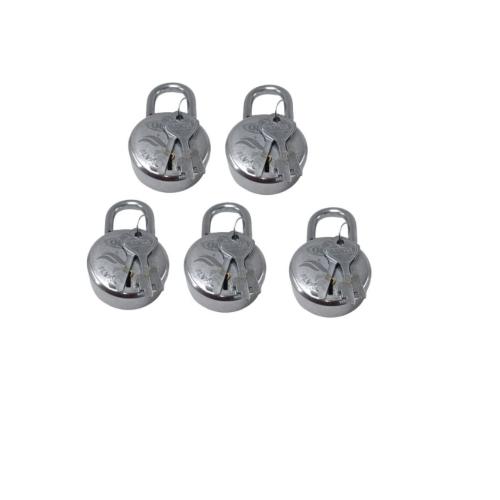 Steel 63 mm 8-Lever Round Padlock with 3 Keys, Silver Finish, Pack of 5