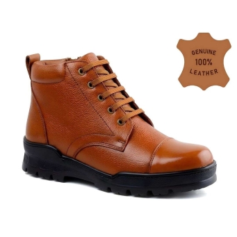 tan genuine leather police boots for men with anti-slip sole