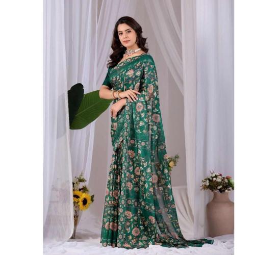 Green Floral Printed Monsoon Saree