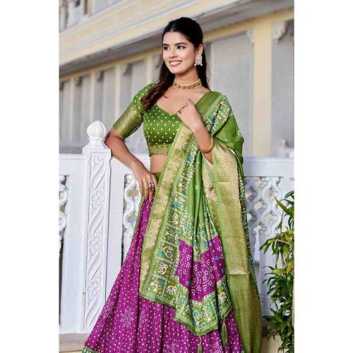 Chandani Wine Lichi Silk Lehenga Choli with Jacquard Border and Zari Work Dupatta
