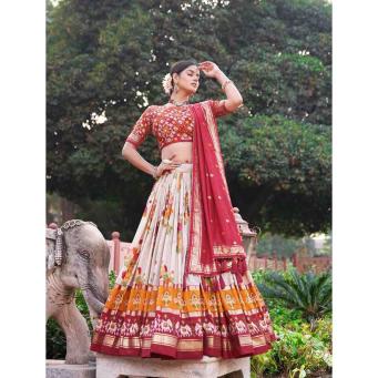 Red Tusser Silk Lehenga Choli