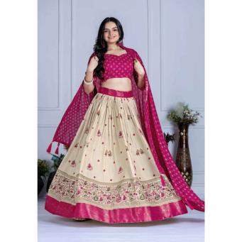 Pink Lichi Silk Lehenga Choli