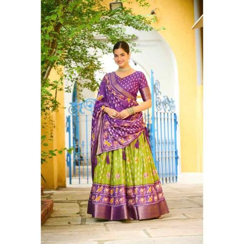 Royal Mehendi Green & Purple Jacquard Lehenga Choli with Dupatta