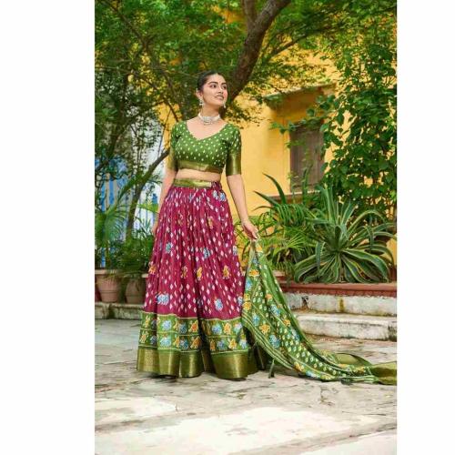 Kajukatari Wine & Olive Green Jacquard Lehenga Choli with Dupatta