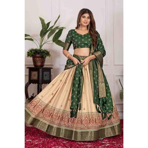 Ready-to-Wear Tussar Silk Lehenga with Unstitched Blouse and Dupatta