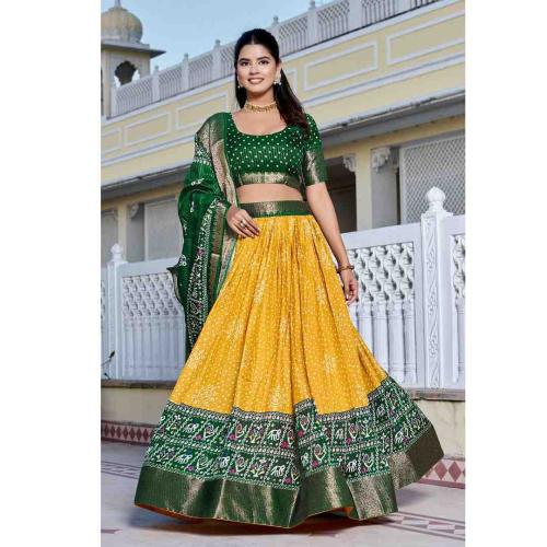 Semi-Stitched Poly Silk Lehenga with Unstitched Blouse and Tissue Dupatta