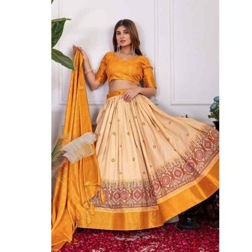 Ready-to-Wear Yellow Lehenga with Unstitched Blouse and Dupatta