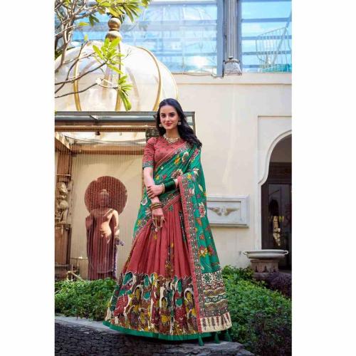 Nitya Red Tussar Silk Floral Printed Lehenga Choli with Dupatta