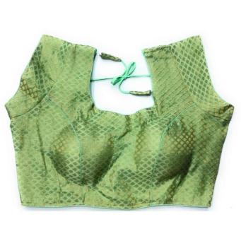 Green Chanderi blouse for women with elegant U-neck design