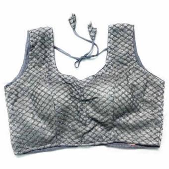 Silver round neck women's blouse for saree and ethnic wear