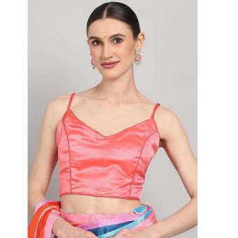 Pink silk blend V-neck blouse for women front view