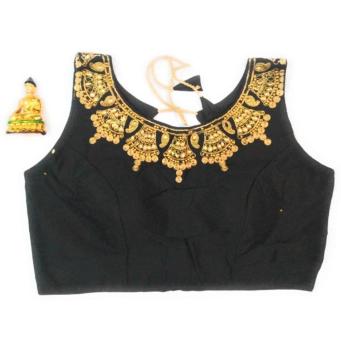 Black pure silk boat neck blouse for women front view