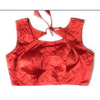 Red U-neck blouse for women front view