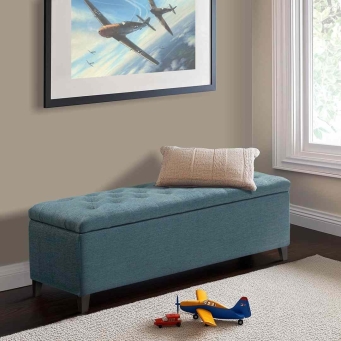 blue tufted ottoman bench storage sofa by The Furnishery