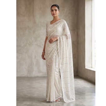 Light green soft net saree with heavy work blouse
