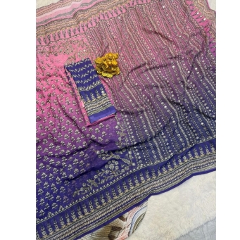 Blue fox georgette blouse with real mirror and hand work