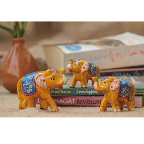 Decorative Multicolor Paper Mache Elephant Showpiece for Home Decor