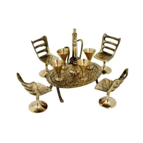 Decorative Brass Maharaja Dining Table & Chair Set Showpiece