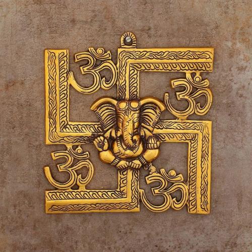 Decorative Metal Ganesha Om Swastik Wall Hanging Showpiece
