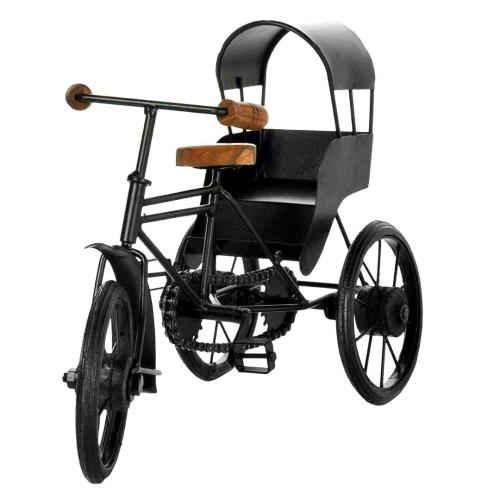 Decorative Antique Wood & Wrought Iron Rickshaw Showpiece