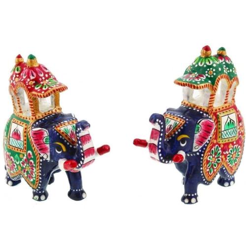 Handcrafted Brass Enamel Work Elephant Pair Showpiece