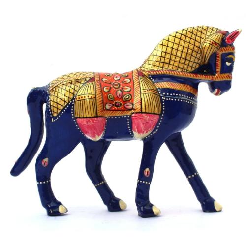 Blue Metal Horse Decorative Showpiece
