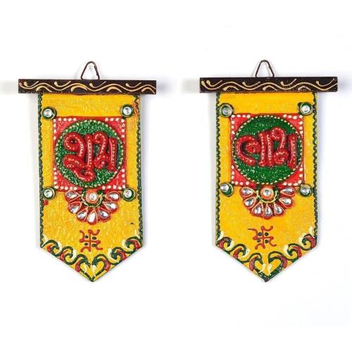 Wooden Shubh Labh Kundan Meenakari Door Hanging