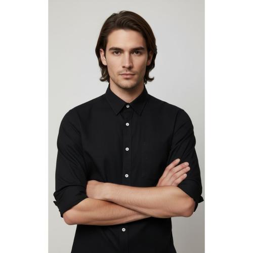 Men's Regular Fit Black Collared Shirt - Premium Breathable Full Sleeve Casual & Office Wear