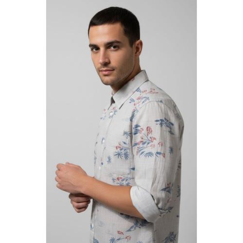 Men's Light White Pattern Shirt - Full Sleeve Smart Casual Wear