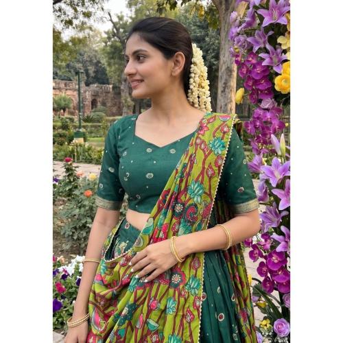 Tusser Silk foil print lehenga choli