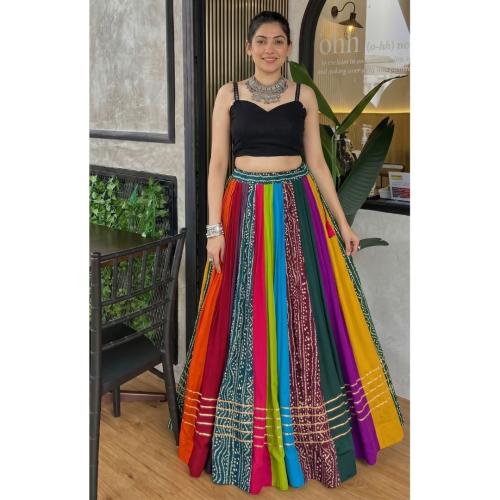 Navratri Multi Rayon Lehenga and Gamthi Work Blouse for Navratri Festive Fashion at Its Best
