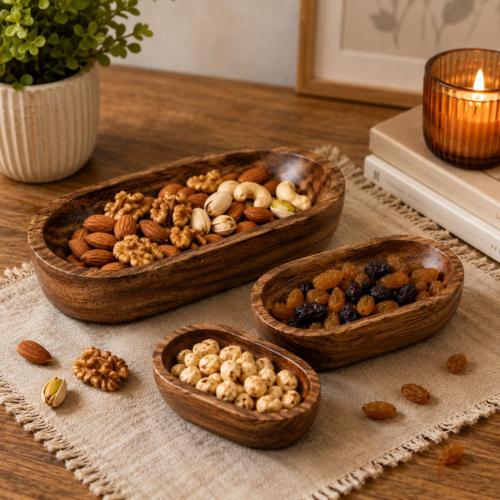 Handcrafted Premium Mango Wood Dough Bowl Set (Set of 3) 