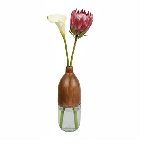 Handcrafted Premium Sheesham Wood & Glass Flower Vase 