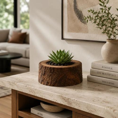Handcrafted Acacia Wood Planter – Rustic Wooden Plant Pot for Indoor Plants     