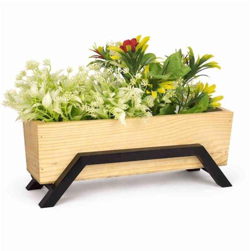 Handcrafted Mango Wood Rectangular Planter with Metal Stand     