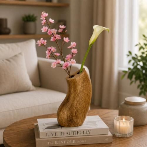 Handcrafted Wooden Bud Vase – Beech Wood Decorative Mini Flower Vase for Home Decor     