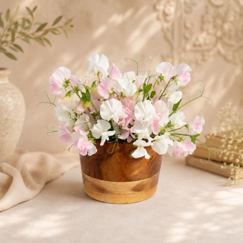 Handcrafted Wooden Flower Pot for Home Decor | Premium Brown Wooden Planter     