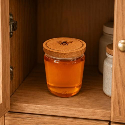 Glass Honey Jar with Wooden Lid | Premium Honey Storage Container with Airtight Wooden Cap     