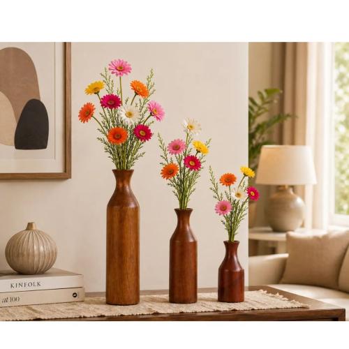 Handcrafted Sheesham Wood Flower Vase Set 