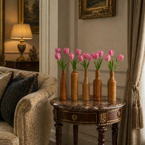 Set of 5 Wooden Flower Vases – Handcrafted Decorative Wood Bud Vases 
