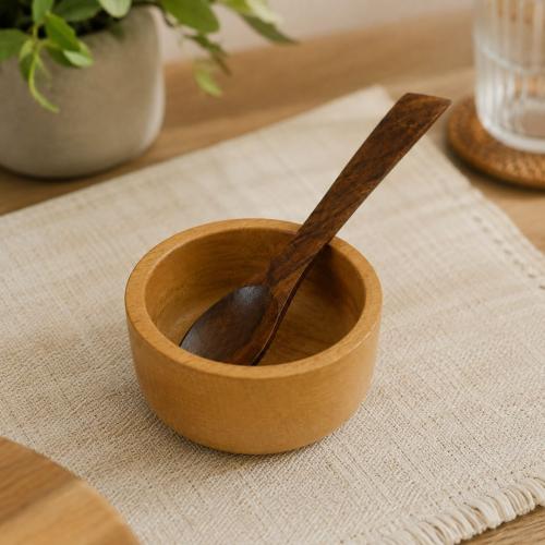 Handcrafted Wooden Bowl with Spoon Set