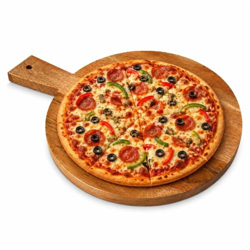 Round Mango Wood Serving Board with Handle | 16.5 x 12 Inch Wooden Chopping Board 